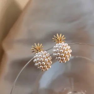 Unique Pineapple Pearl Earrings Women's Jewelry