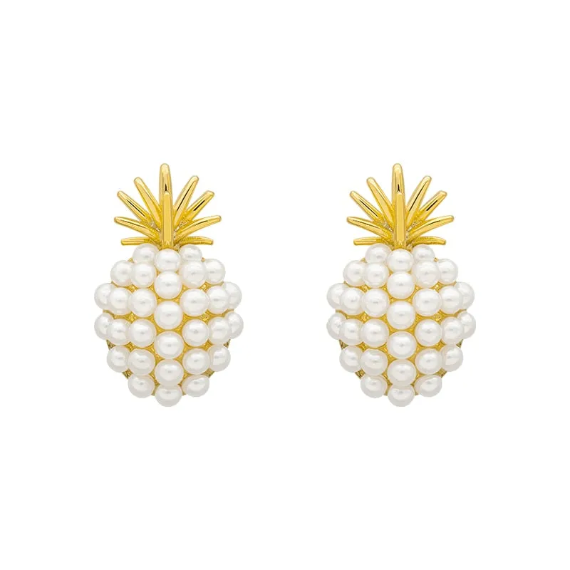 Unique Pineapple Pearl Earrings Women's Jewelry