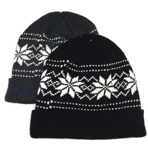Unisex Knit Snowflake Beanie Hat With Fleece Lining - Assorted Colors