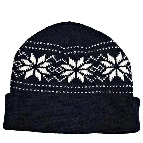 Unisex Knit Snowflake Beanie Hat With Fleece Lining - Assorted Colors