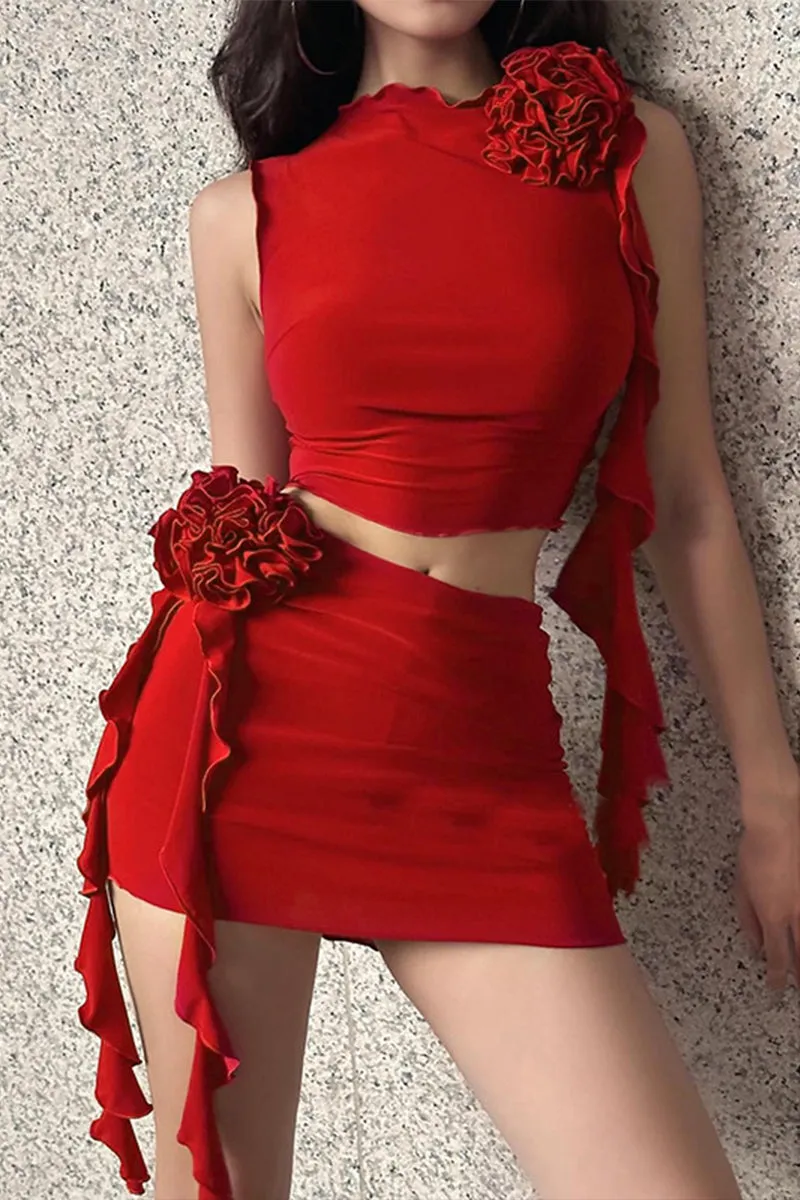 UR3177 Ruffled Rose Skirt Set