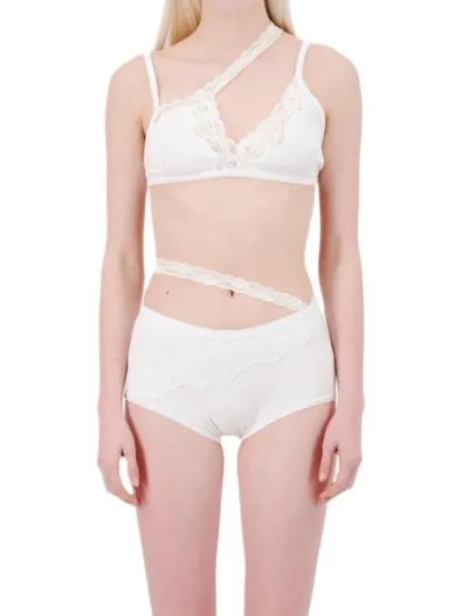 VAILLANT Ribbed Jersey Panty Slip with Lace Trim in White