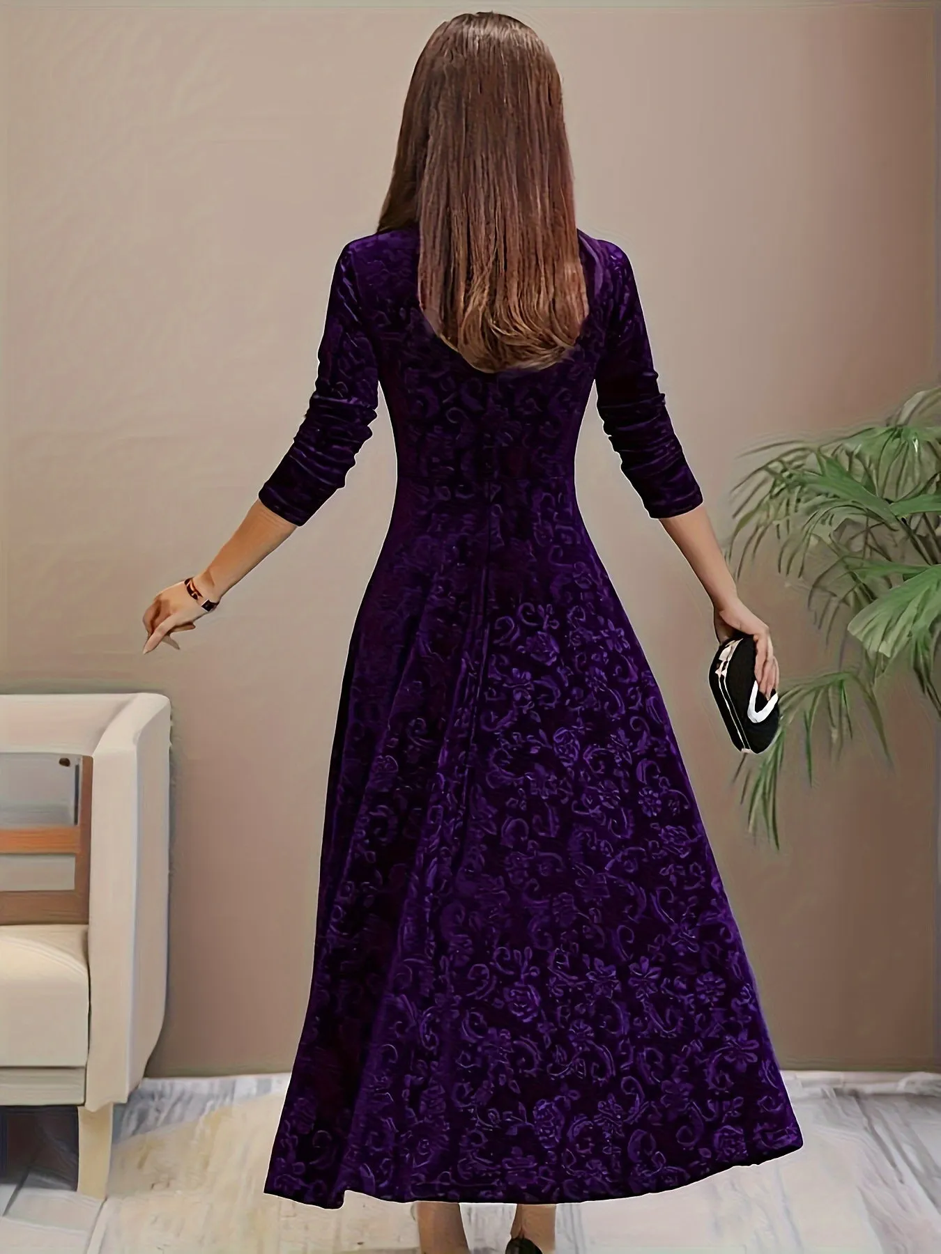Velvet Flora™ | Women's Formal Dress | Square Neck, Floral Pattern, Luxurious Velvet Evening Wear