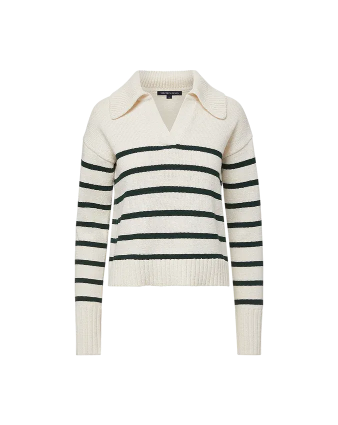 VERONICA BEARD Jovie Striped V Neck Sweater
