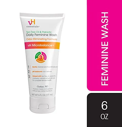 vH essentials Tea Tree Oil & Prebiotic Feminine Wash, pH Balanced, 6 Fl. Oz.