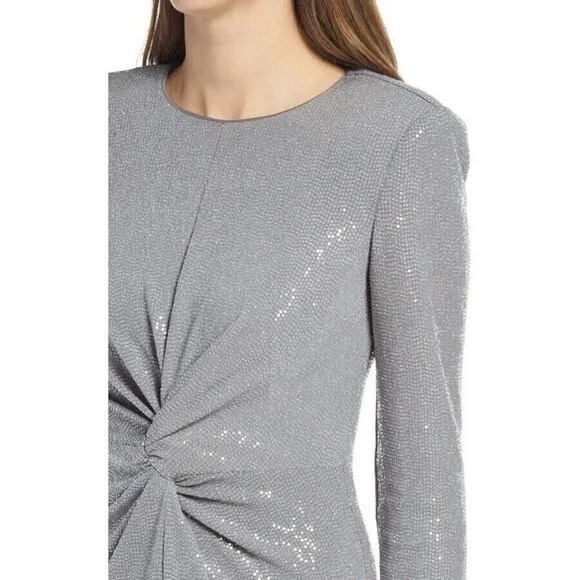 Vince Camuto Womens Size 8 Gray Sequin Long Sleeve Sheath Cocktail Dress New