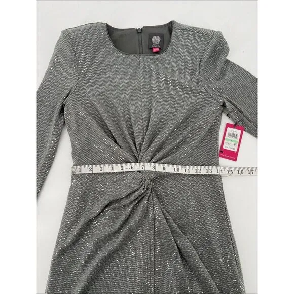 Vince Camuto Womens Size 8 Gray Sequin Long Sleeve Sheath Cocktail Dress New