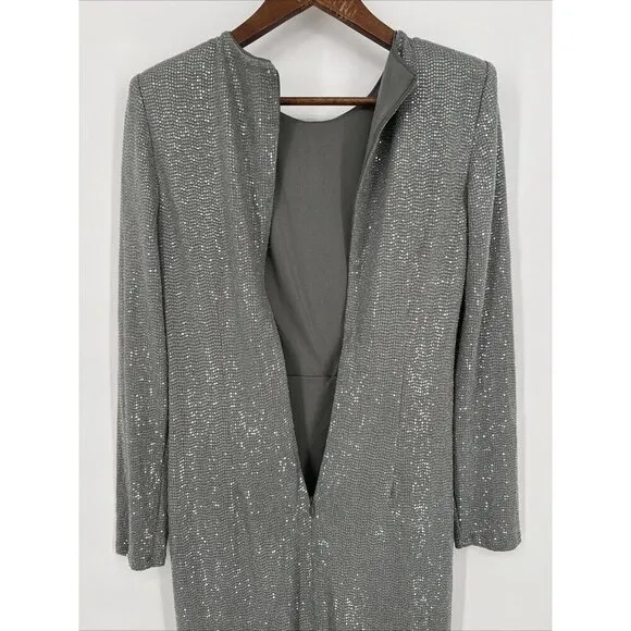Vince Camuto Womens Size 8 Gray Sequin Long Sleeve Sheath Cocktail Dress New
