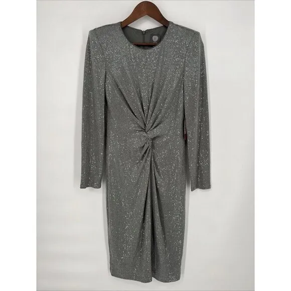 Vince Camuto Womens Size 8 Gray Sequin Long Sleeve Sheath Cocktail Dress New