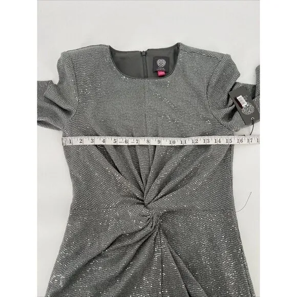 Vince Camuto Womens Size 8 Gray Sequin Long Sleeve Sheath Cocktail Dress New