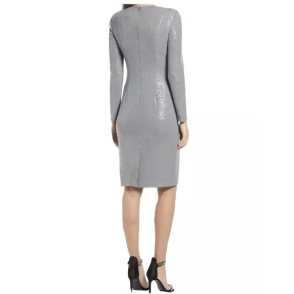 Vince Camuto Womens Size 8 Gray Sequin Long Sleeve Sheath Cocktail Dress New