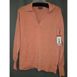 Vince Camuto Women's Top XS Coral Collared V‎ Neck Long Sleeve Sweater