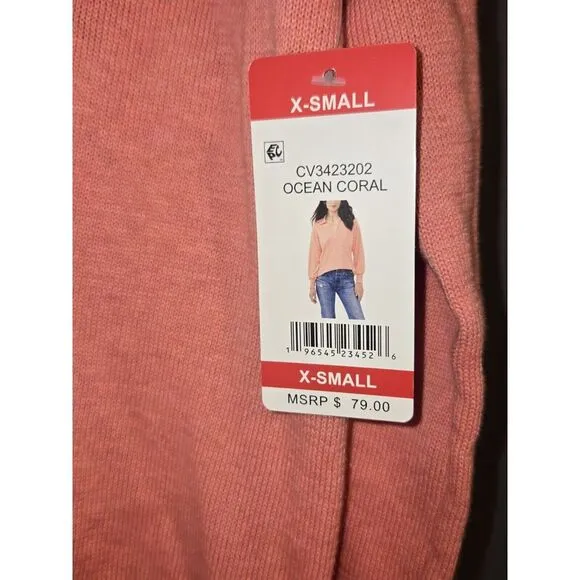 Vince Camuto Women's Top XS Coral Collared V‎ Neck Long Sleeve Sweater