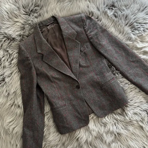 Vintage Gray and Red Plaid Women's Blazer, 6