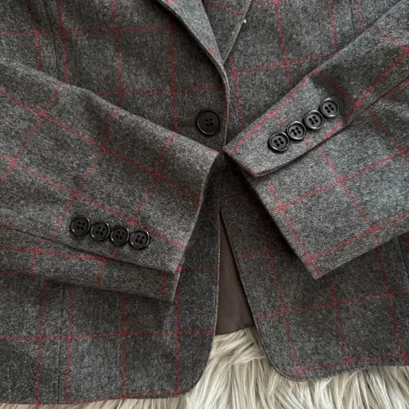 Vintage Gray and Red Plaid Women's Blazer, 6