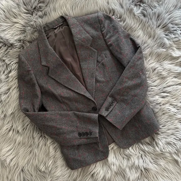 Vintage Gray and Red Plaid Women's Blazer, 6