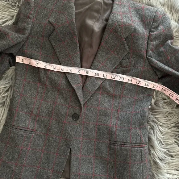 Vintage Gray and Red Plaid Women's Blazer, 6