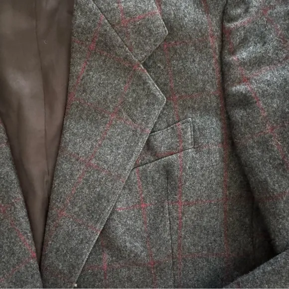 Vintage Gray and Red Plaid Women's Blazer, 6