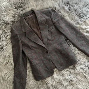 Vintage Gray and Red Plaid Women's Blazer, 6