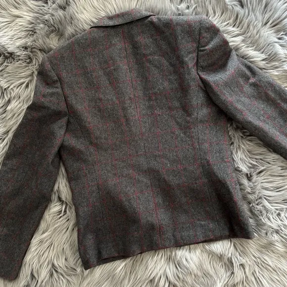 Vintage Gray and Red Plaid Women's Blazer, 6