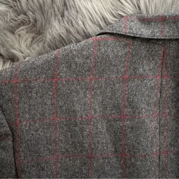 Vintage Gray and Red Plaid Women's Blazer, 6