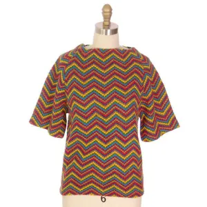 Vintage Woven Top Unique Acrylic Primary Colors 1950s 36 Bust
