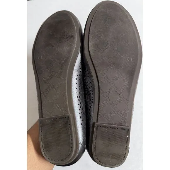Vionic Robyn Pewter Perforated Metallic Leather Ballet Flats Women's Size 8.5