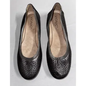 Vionic Robyn Pewter Perforated Metallic Leather Ballet Flats Women's Size 8.5