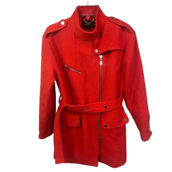 Vitamina Women's Wool‎ Orange Moto Style Tie Waist Coat- Size Small
