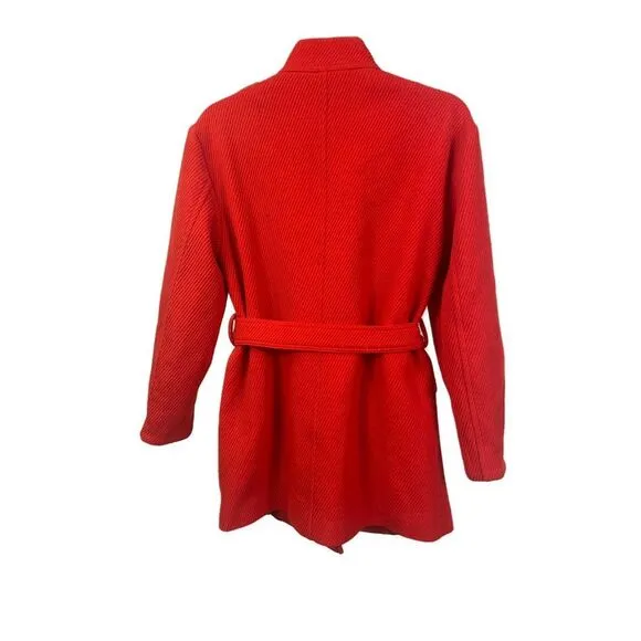 Vitamina Women's Wool‎ Orange Moto Style Tie Waist Coat- Size Small