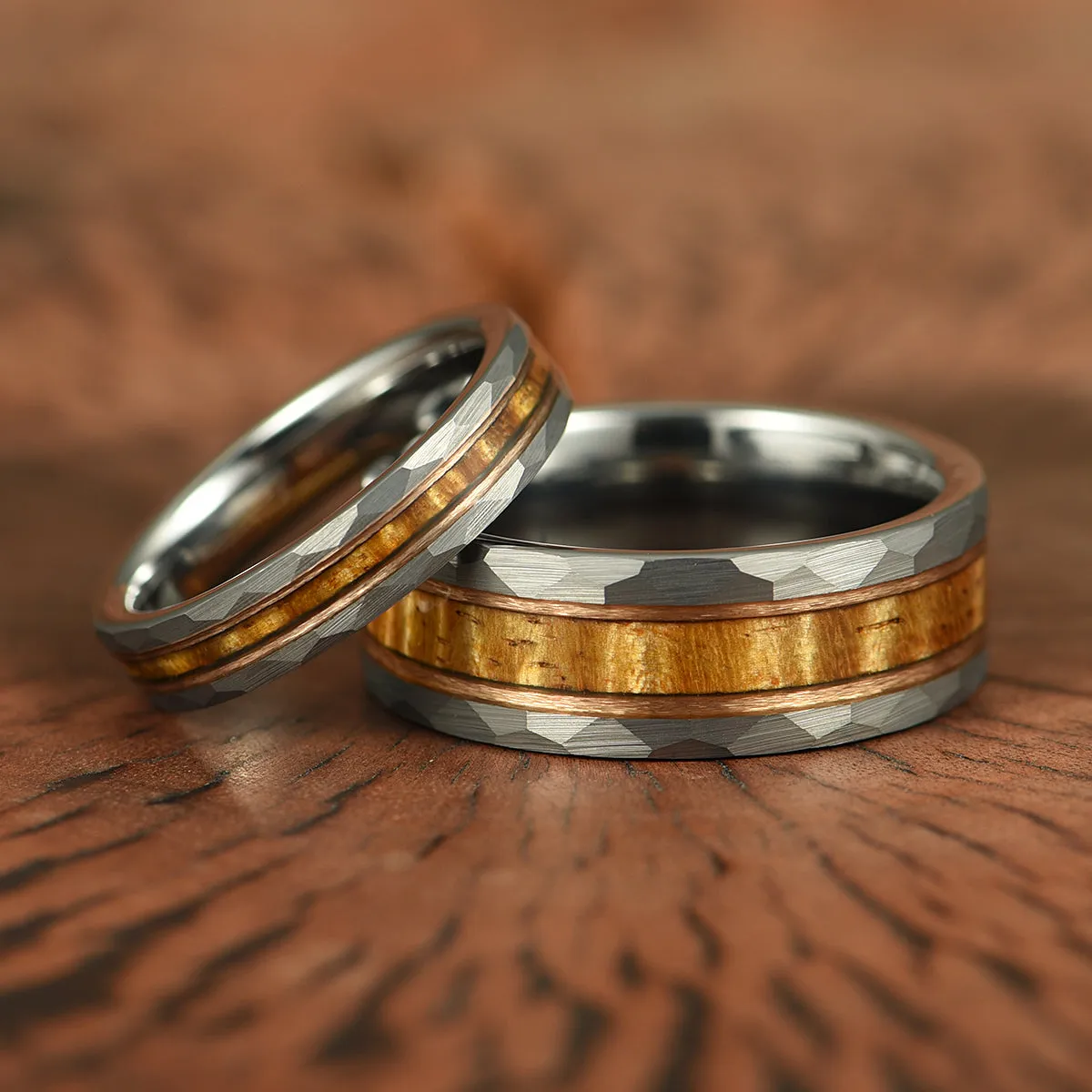 Vivo Per Lei Ring - Hawaiian Koa Wood Abalone & Guitar String Tungsten Women's Wedding Ring 4MM