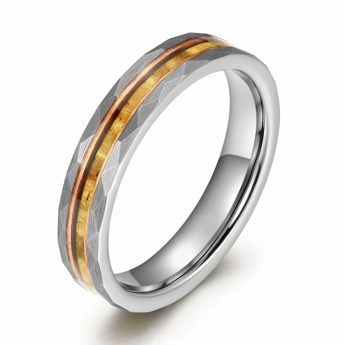 Vivo Per Lei Ring - Hawaiian Koa Wood Abalone & Guitar String Tungsten Women's Wedding Ring 4MM