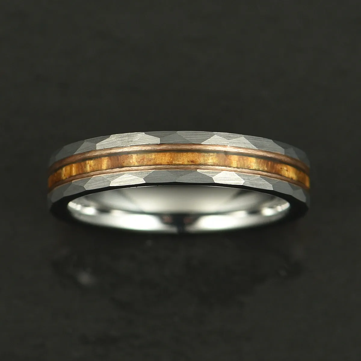 Vivo Per Lei Ring - Hawaiian Koa Wood Abalone & Guitar String Tungsten Women's Wedding Ring 4MM