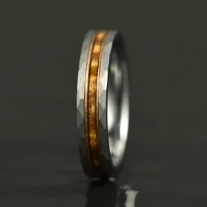 Vivo Per Lei Ring - Hawaiian Koa Wood Abalone & Guitar String Tungsten Women's Wedding Ring 4MM