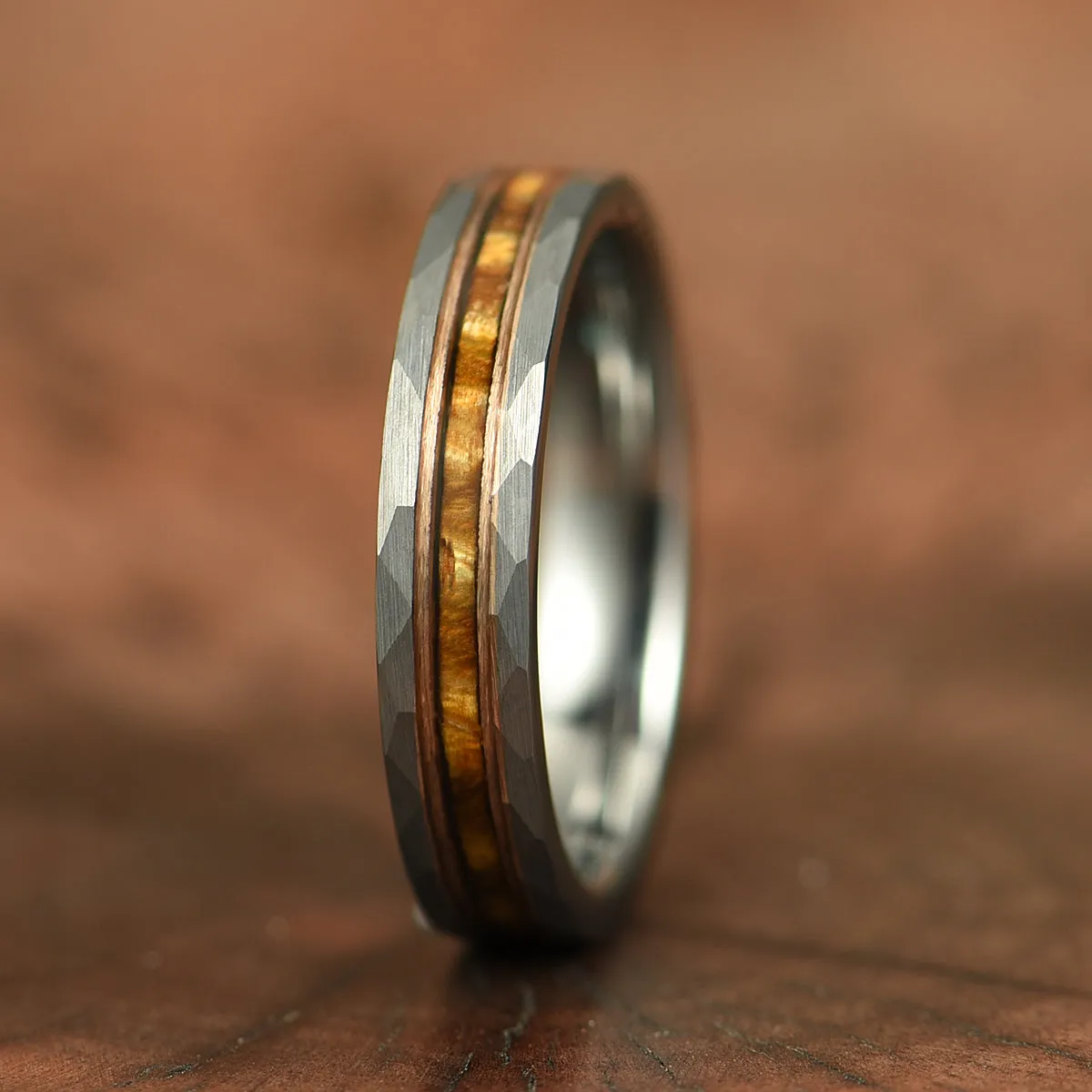 Vivo Per Lei Ring - Hawaiian Koa Wood Abalone & Guitar String Tungsten Women's Wedding Ring 4MM