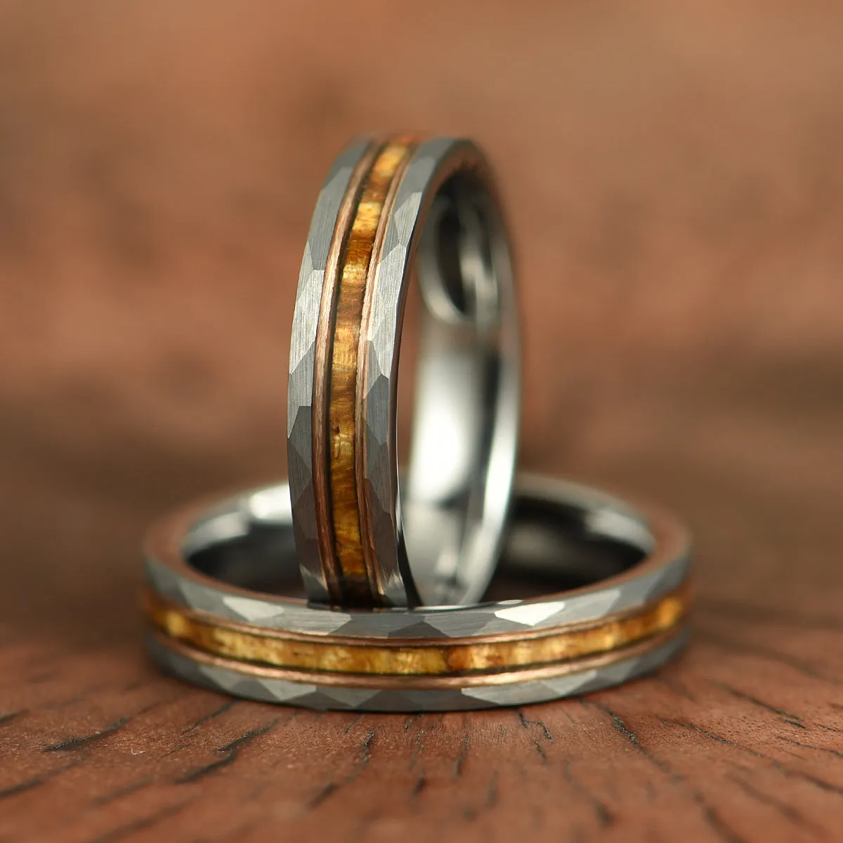 Vivo Per Lei Ring - Hawaiian Koa Wood Abalone & Guitar String Tungsten Women's Wedding Ring 4MM