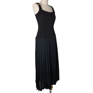 VTG Joseph Ribkoff Maxi Dress Sz 6 Black Fit &amp; Flare Pleated Deadstock 90s Gala