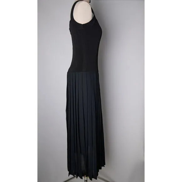 VTG Joseph Ribkoff Maxi Dress Sz 6 Black Fit &amp; Flare Pleated Deadstock 90s Gala