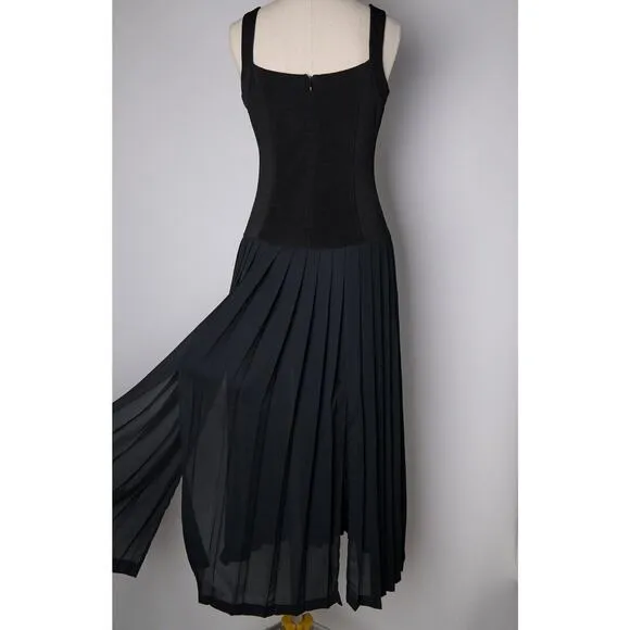VTG Joseph Ribkoff Maxi Dress Sz 6 Black Fit &amp; Flare Pleated Deadstock 90s Gala