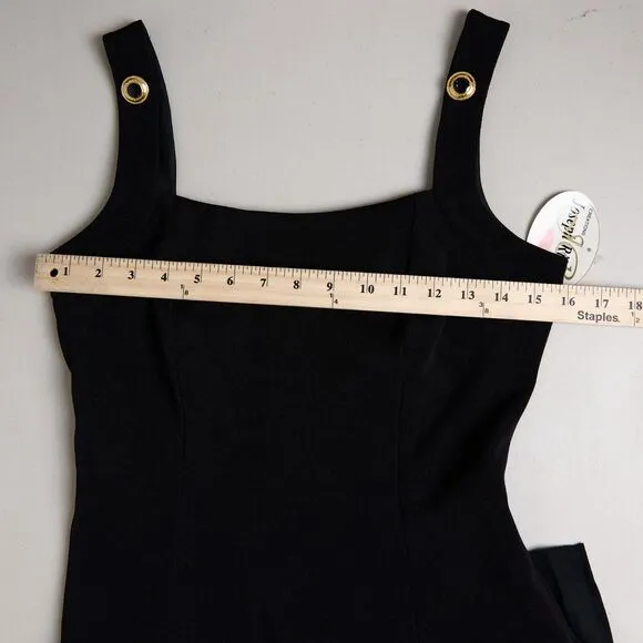 VTG Joseph Ribkoff Maxi Dress Sz 6 Black Fit &amp; Flare Pleated Deadstock 90s Gala