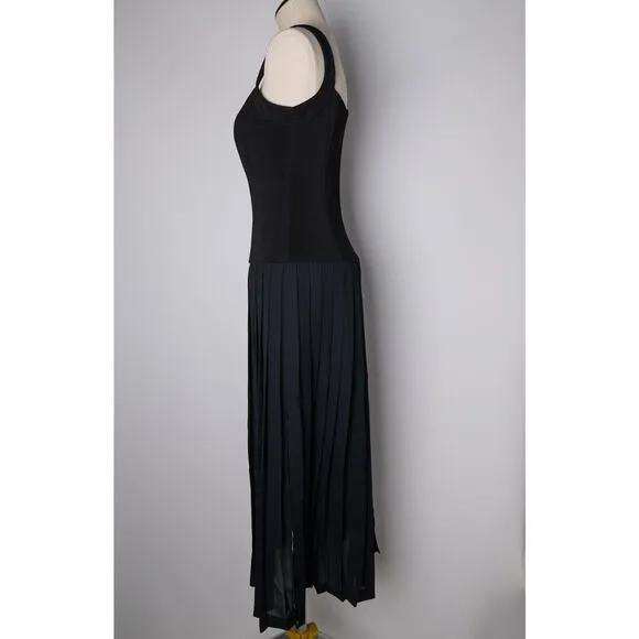 VTG Joseph Ribkoff Maxi Dress Sz 6 Black Fit &amp; Flare Pleated Deadstock 90s Gala
