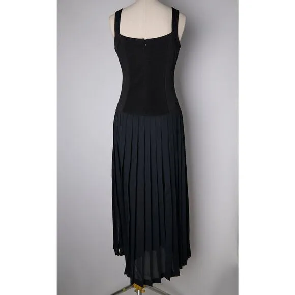 VTG Joseph Ribkoff Maxi Dress Sz 6 Black Fit &amp; Flare Pleated Deadstock 90s Gala