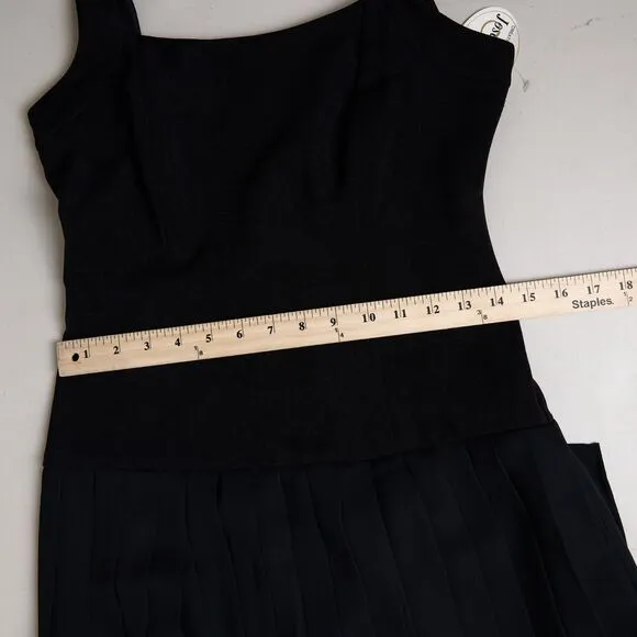 VTG Joseph Ribkoff Maxi Dress Sz 6 Black Fit &amp; Flare Pleated Deadstock 90s Gala