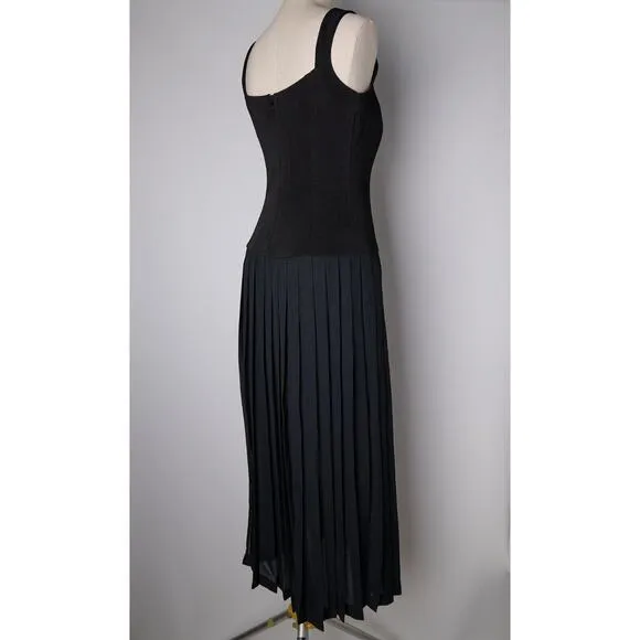 VTG Joseph Ribkoff Maxi Dress Sz 6 Black Fit &amp; Flare Pleated Deadstock 90s Gala