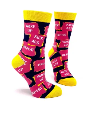 Wake Up Kick Ass Repeat Women's Crew Socks