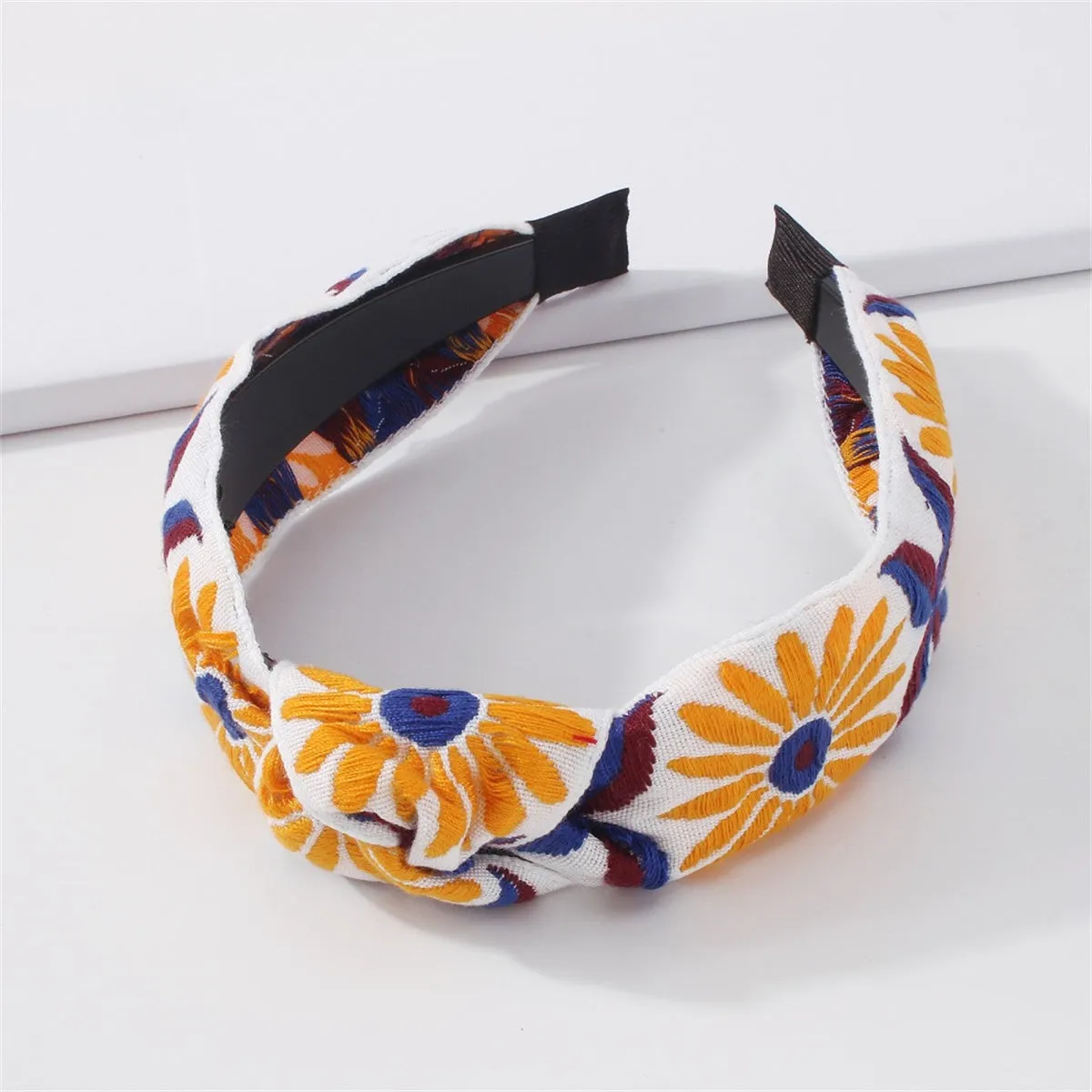 White & Orange Sunflower Knot Headband