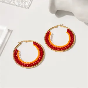 White & Red Beaded Hoop Earrings