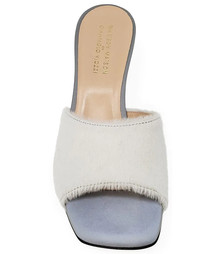 White Calf Hair Heel Mule