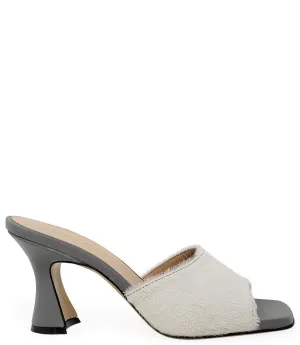 White Calf Hair Heel Mule