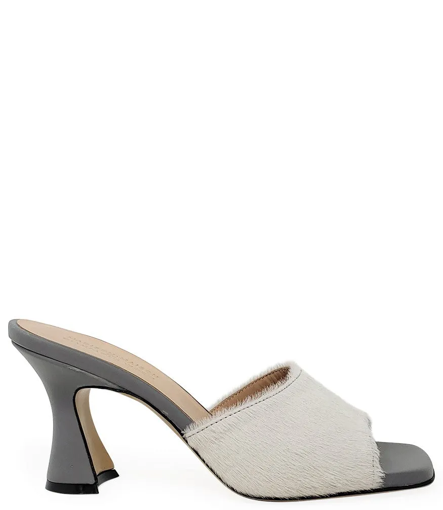 White Calf Hair Heel Mule